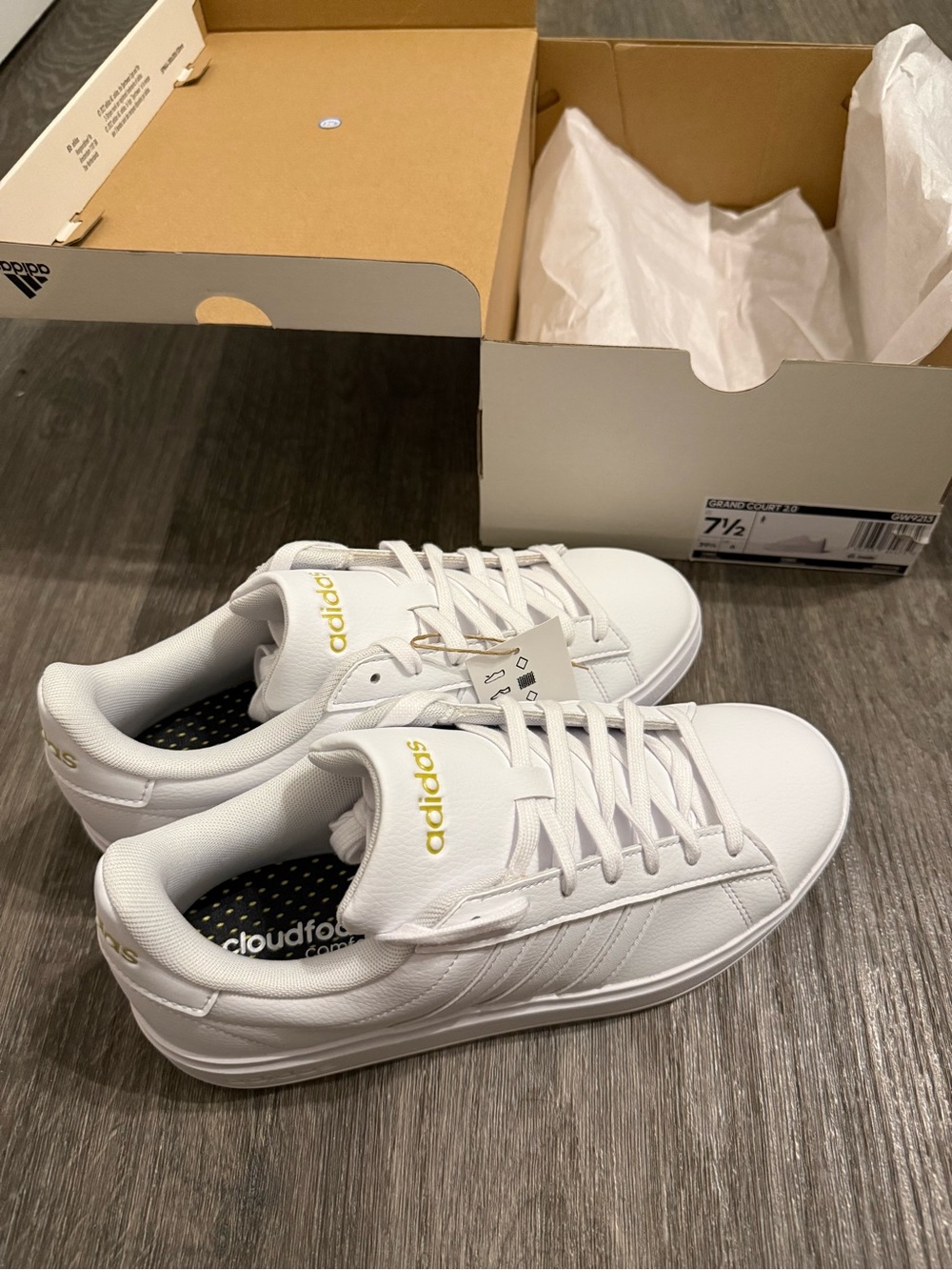 Brand New In Box Adidas White Grand Court 2.0 Cloudfoam Sneakers